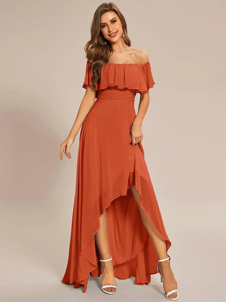 Chiffon Off-The-Shoulder High Low Bridesmaid Dress(Final Sale) - Image 54