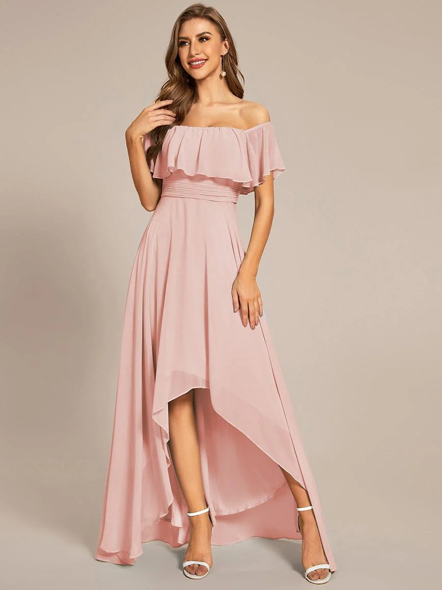 Chiffon Off-The-Shoulder High Low Bridesmaid Dress(Final Sale) - Image 55