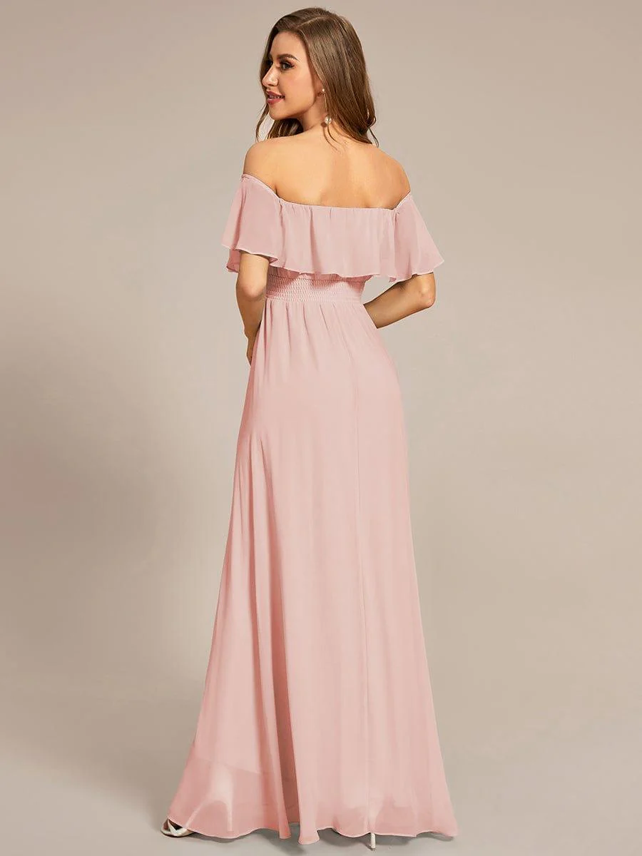 Chiffon Off-The-Shoulder High Low Bridesmaid Dress(Final Sale) - Image 56