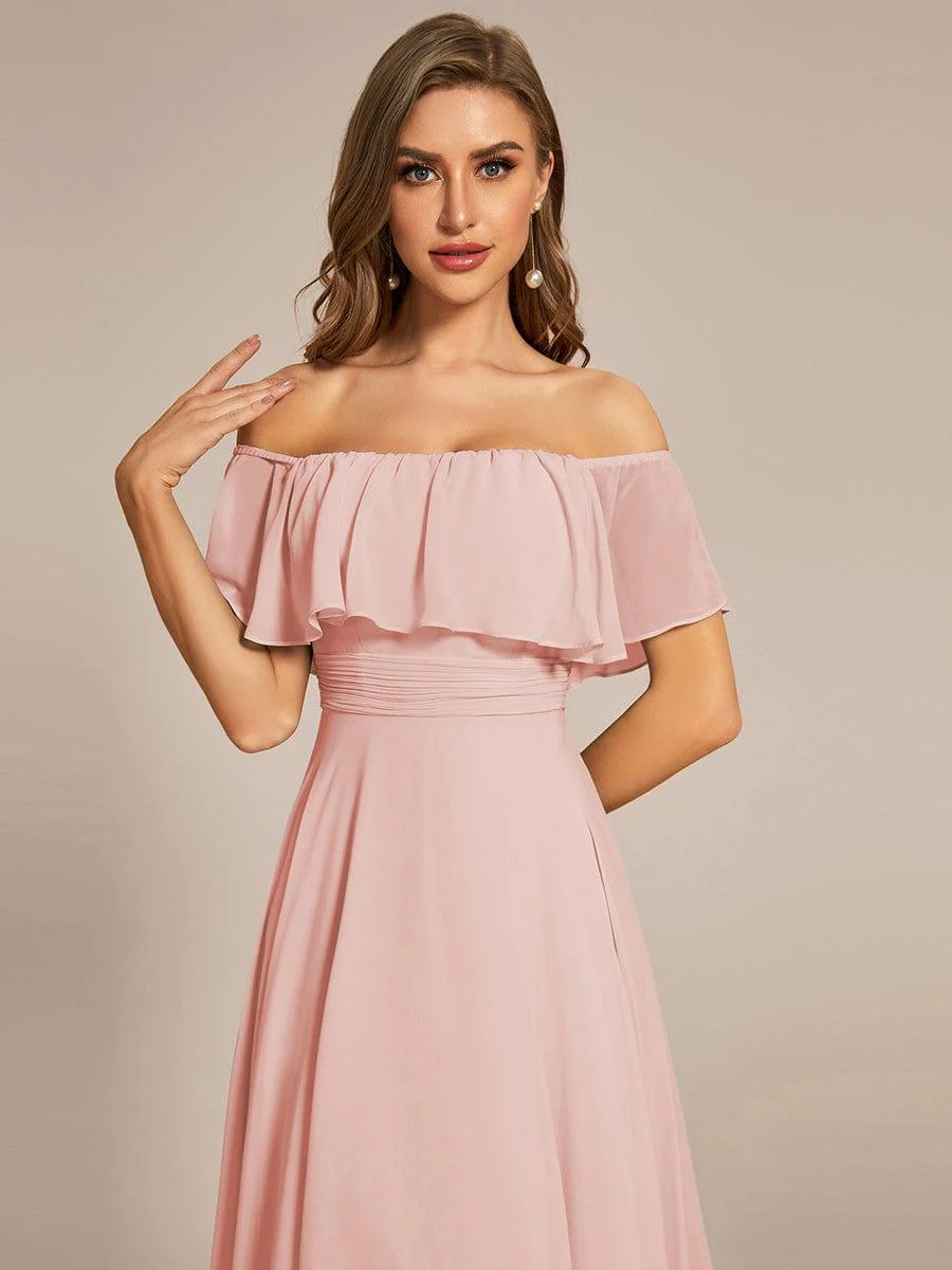 Chiffon Off-The-Shoulder High Low Bridesmaid Dress(Final Sale) - Image 57