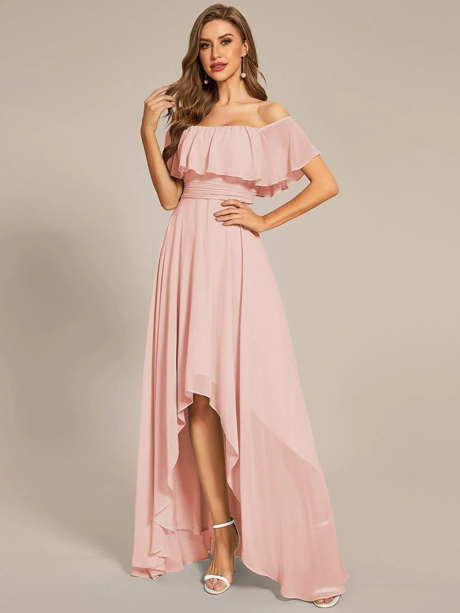 Chiffon Off-The-Shoulder High Low Bridesmaid Dress(Final Sale) - Image 59