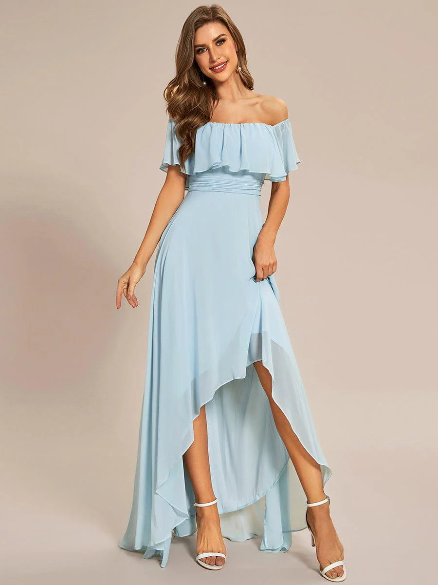 Chiffon Off-The-Shoulder High Low Bridesmaid Dress(Final Sale) - Image 6