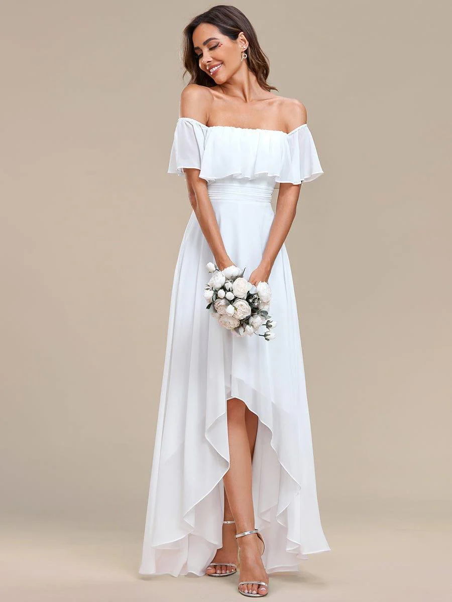 Chiffon Off-The-Shoulder High Low Bridesmaid Dress(Final Sale) - Image 60