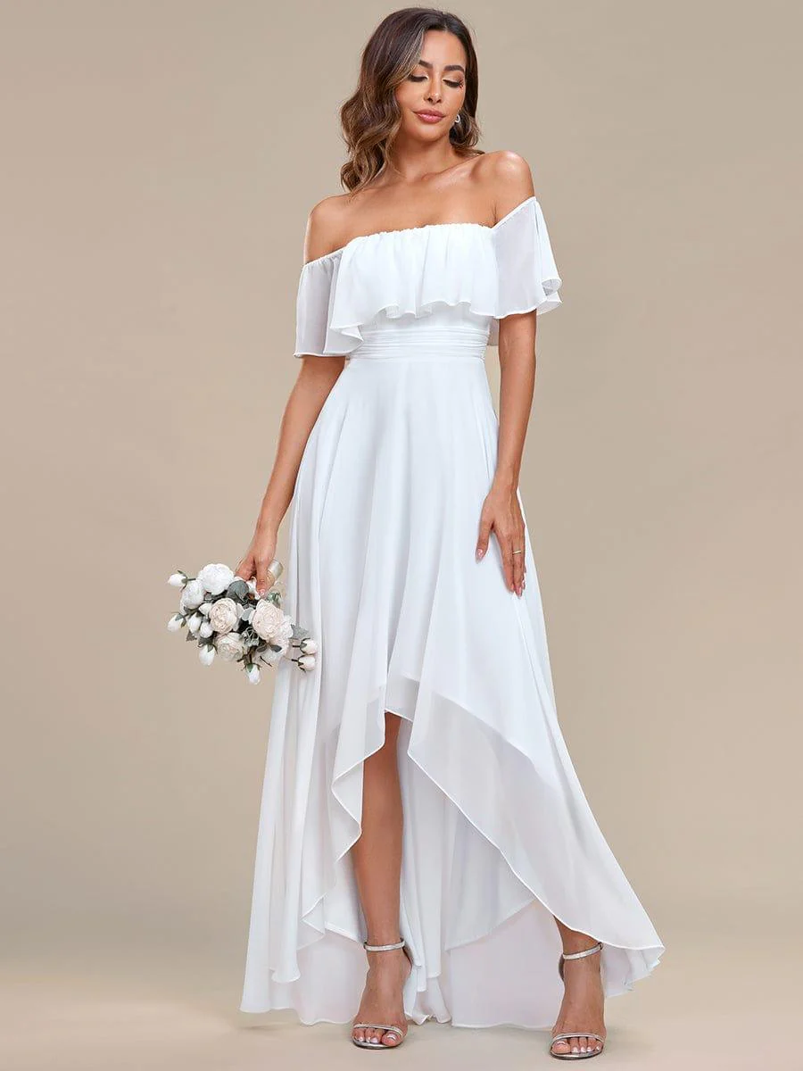 Chiffon Off-The-Shoulder High Low Bridesmaid Dress(Final Sale) - Image 64