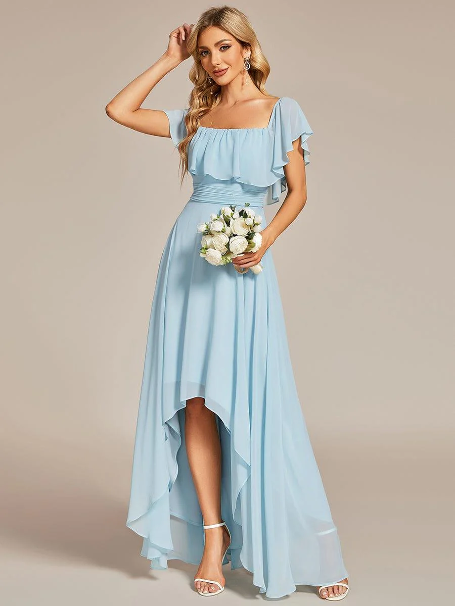 Chiffon Off-The-Shoulder High Low Bridesmaid Dress(Final Sale) - Image 7