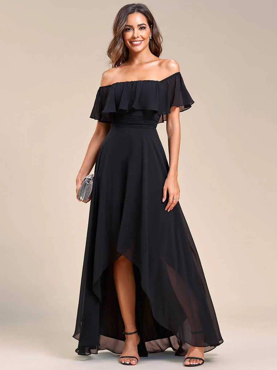 Chiffon Off-The-Shoulder High Low Bridesmaid Dress(Final Sale) - Image 71