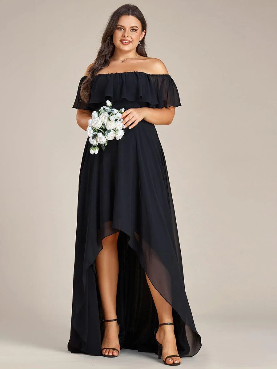 Chiffon Off-The-Shoulder High Low Bridesmaid Dress(Final Sale) - Image 77