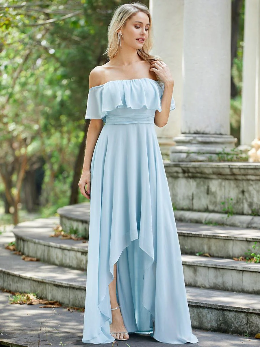Chiffon Off-The-Shoulder High Low Bridesmaid Dress(Final Sale) - Image 9