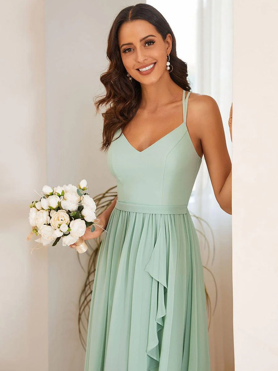 Chiffon Sweetheart Spaghetti Strap Ruffled Front Slit A-Line Bridesmaid Dress(Final Sale) - Image 14