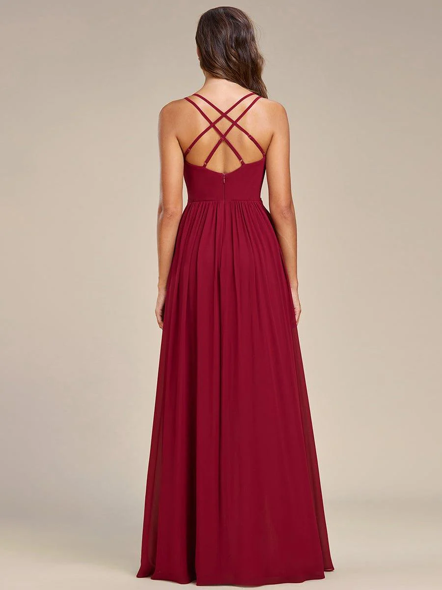 Chiffon Sweetheart Spaghetti Strap Ruffled Front Slit A-Line Bridesmaid Dress(Final Sale) - Image 18