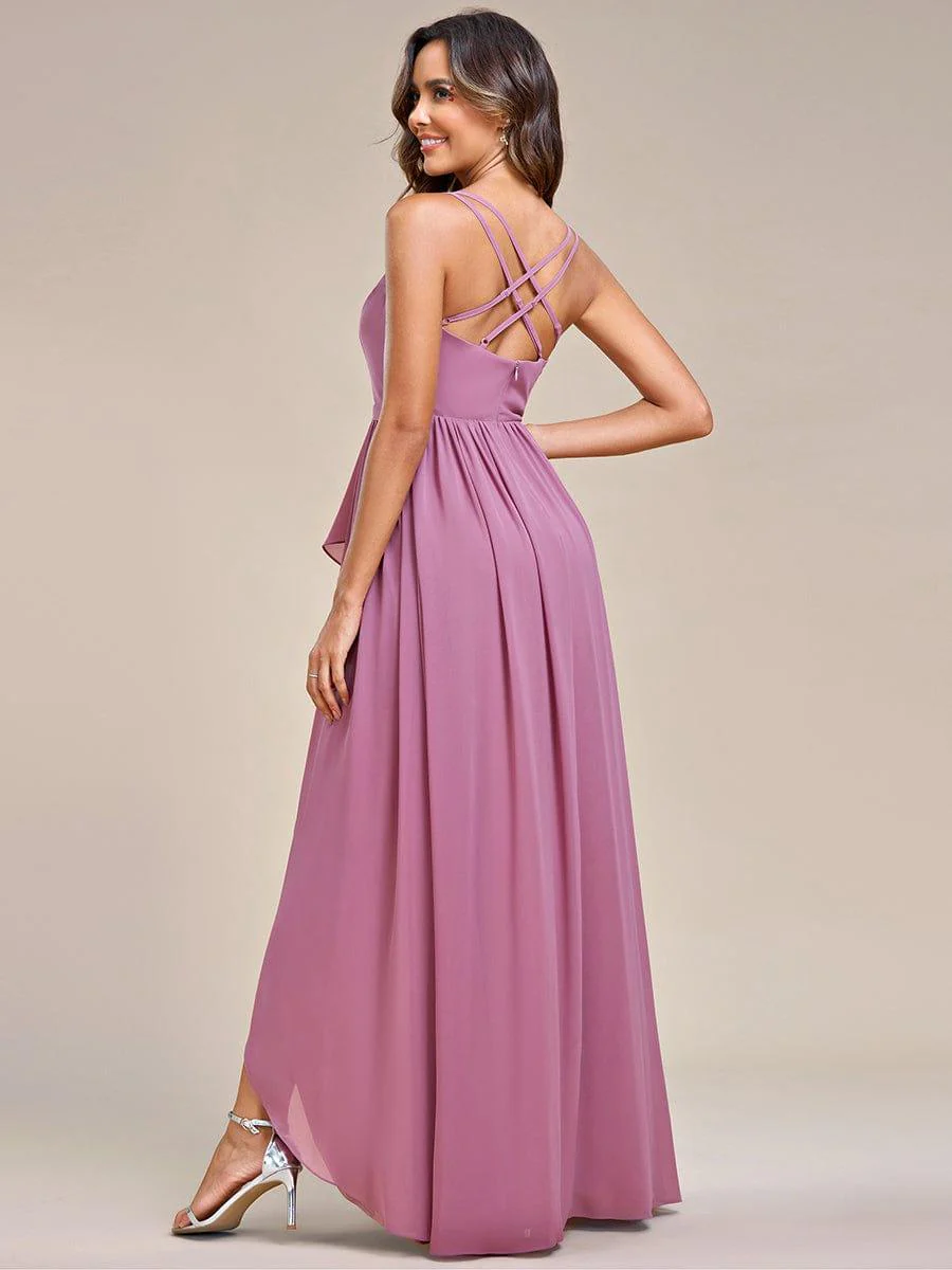 Chiffon Sweetheart Spaghetti Strap Ruffled Front Slit A-Line Bridesmaid Dress(Final Sale) - Image 23