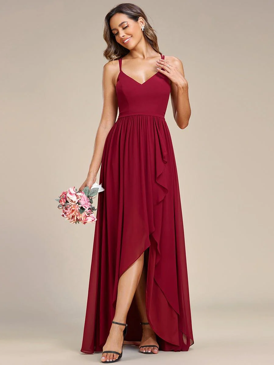 Chiffon Sweetheart Spaghetti Strap Ruffled Front Slit A-Line Bridesmaid Dress(Final Sale) - Image 26