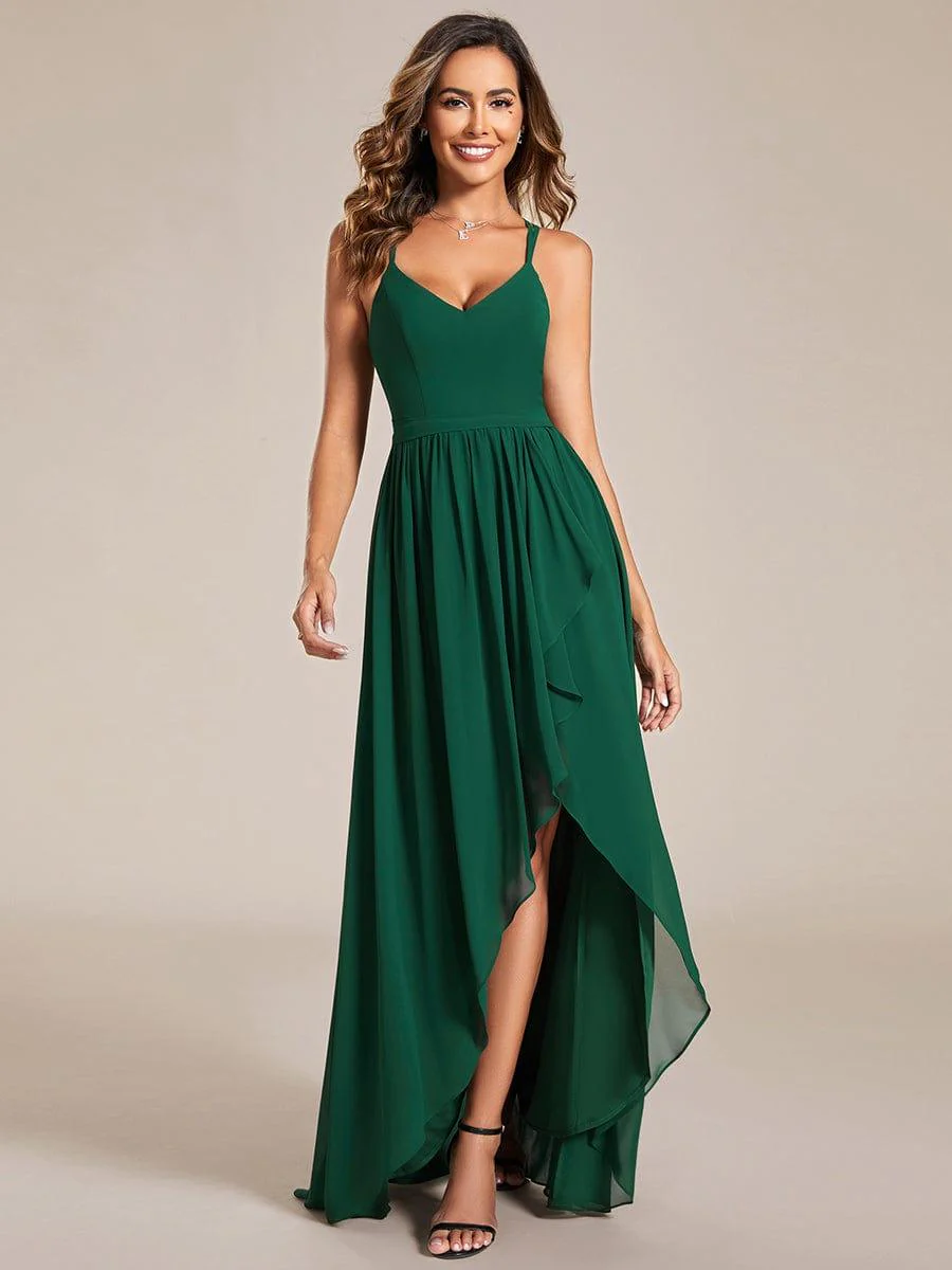 Chiffon Sweetheart Spaghetti Strap Ruffled Front Slit A-Line Bridesmaid Dress(Final Sale) - Image 5