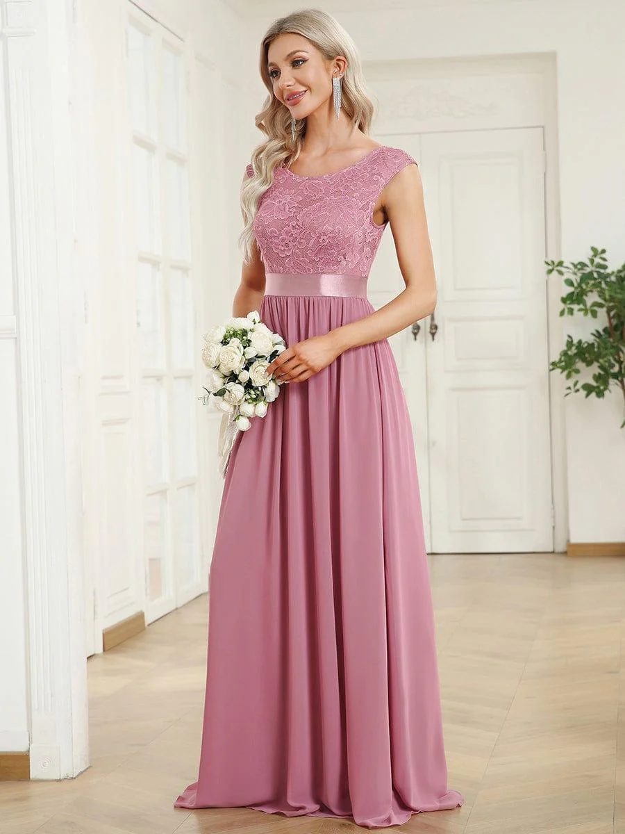 Classic Round Neck V Back Lace Bodice Bridesmaid Dress(Final Sale) - Image 10