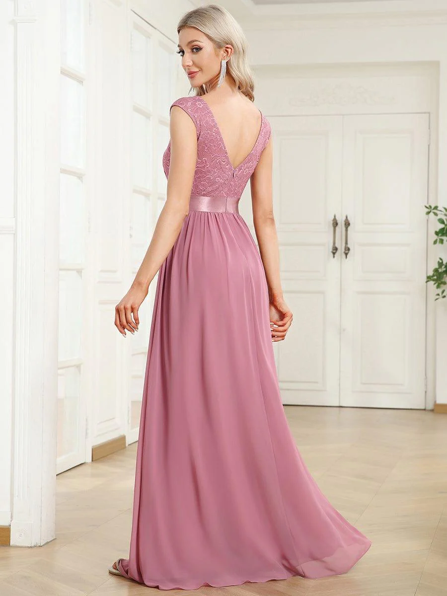 Classic Round Neck V Back Lace Bodice Bridesmaid Dress(Final Sale) - Image 11