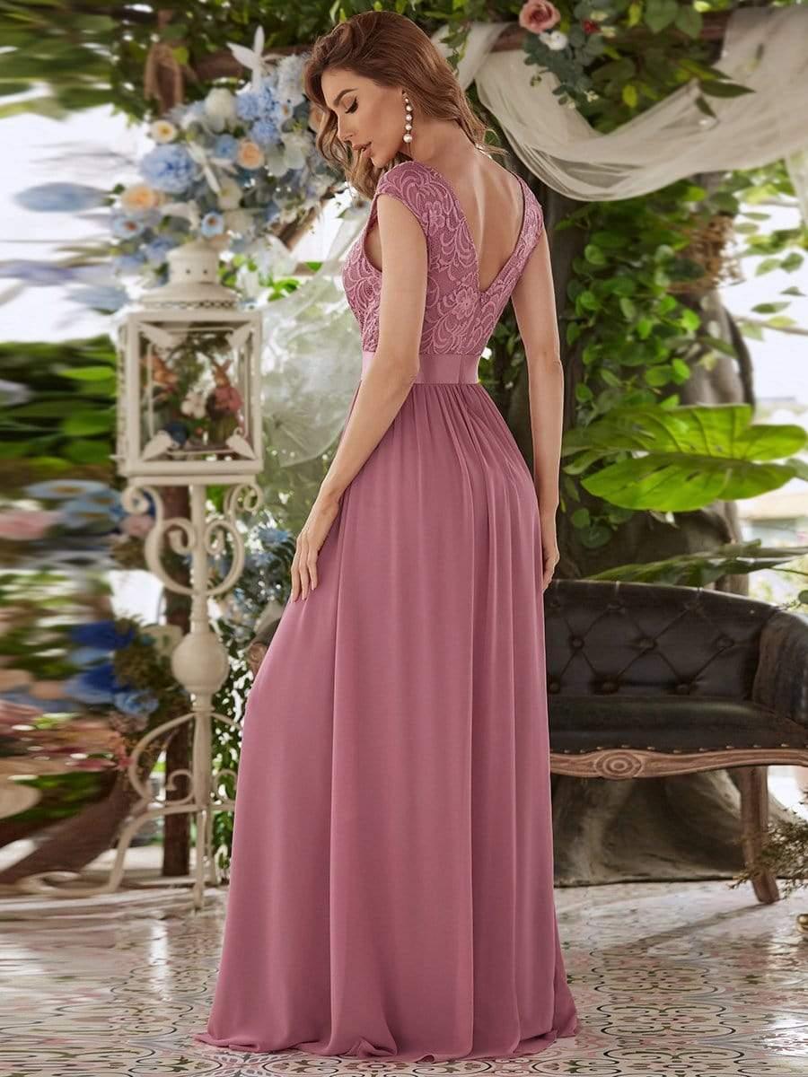 Classic Round Neck V Back Lace Bodice Bridesmaid Dress(Final Sale) - Image 14