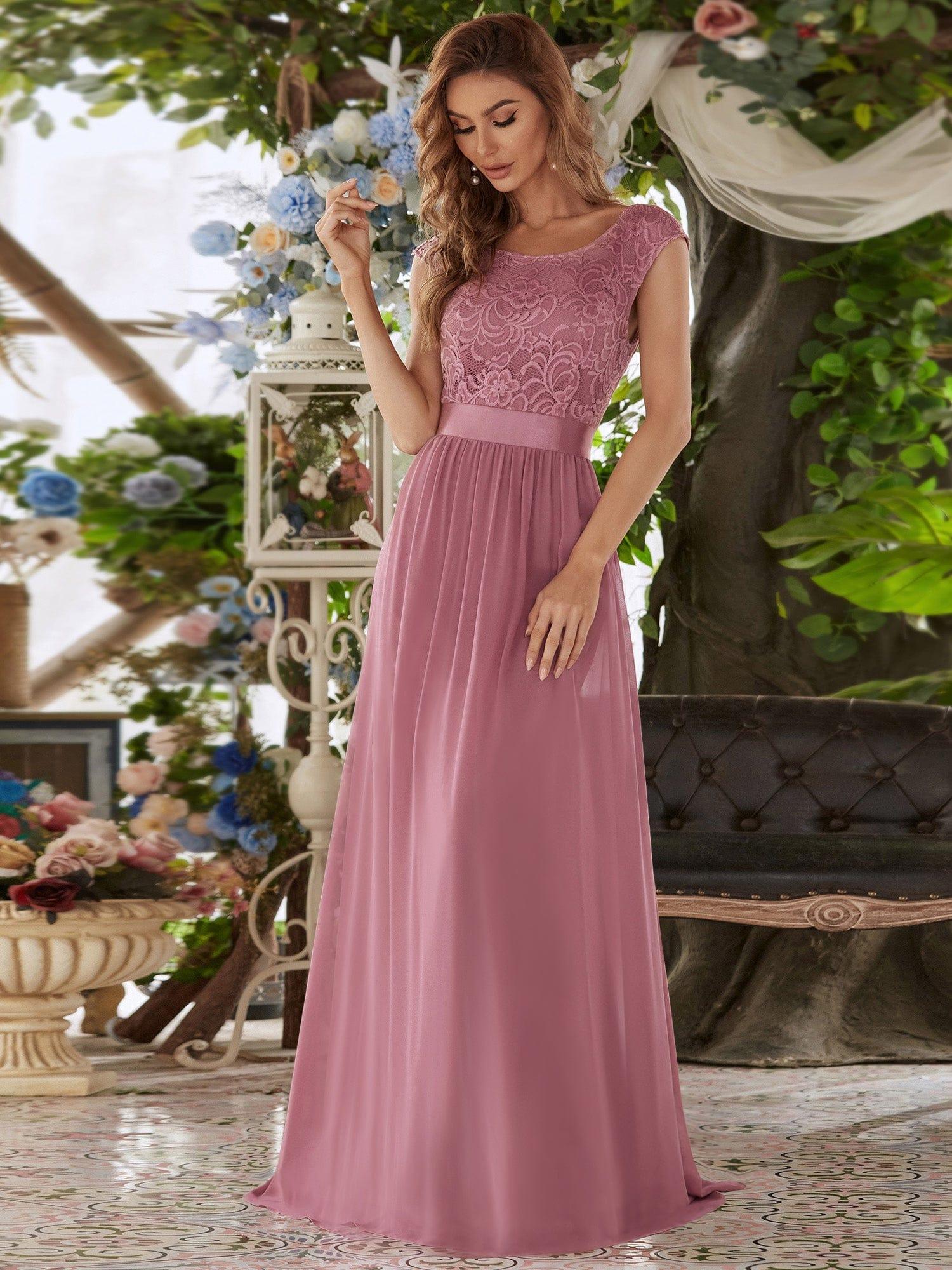 Classic Round Neck V Back Lace Bodice Bridesmaid Dress(Final Sale) - Image 15