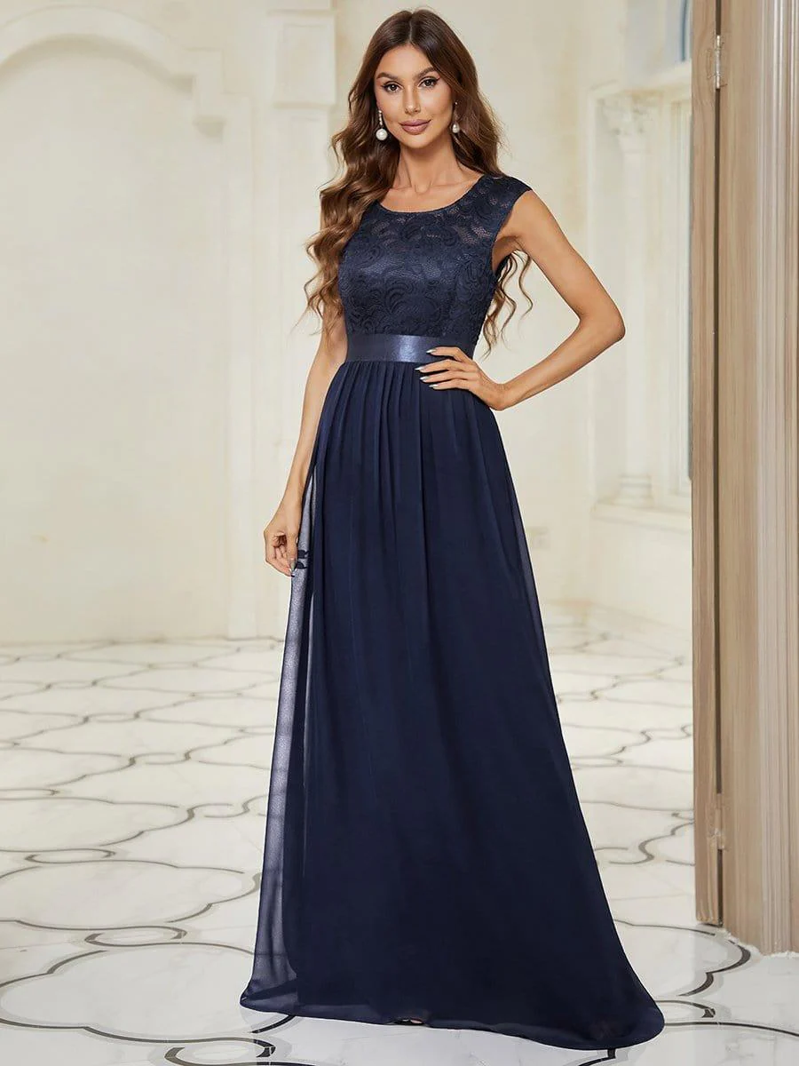 Classic Round Neck V Back Lace Bodice Bridesmaid Dress(Final Sale) - Image 19