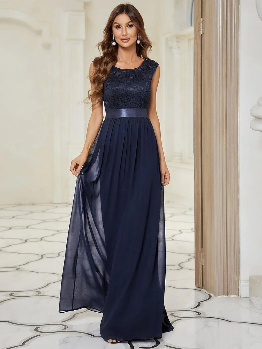 Classic Round Neck V Back Lace Bodice Bridesmaid Dress(Final Sale) - Image 21