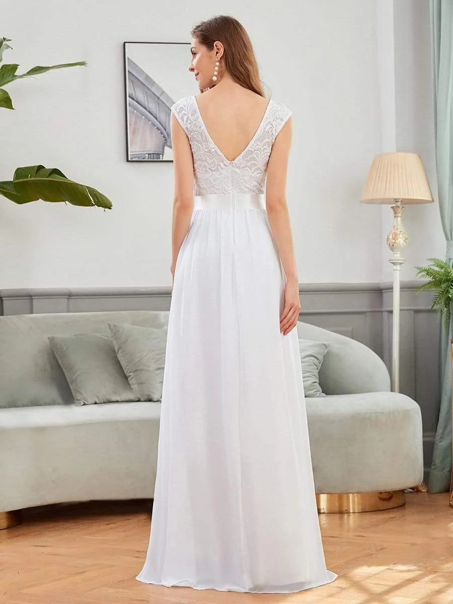 Classic Round Neck V Back Lace Bodice Bridesmaid Dress(Final Sale) - Image 32