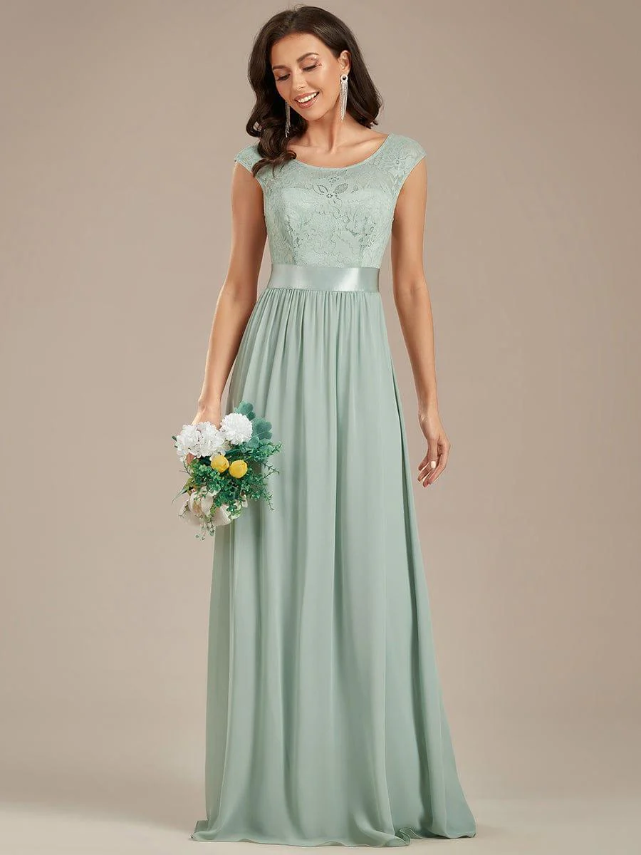 Classic Round Neck V Back Lace Bodice Bridesmaid Dress(Final Sale) - Image 34