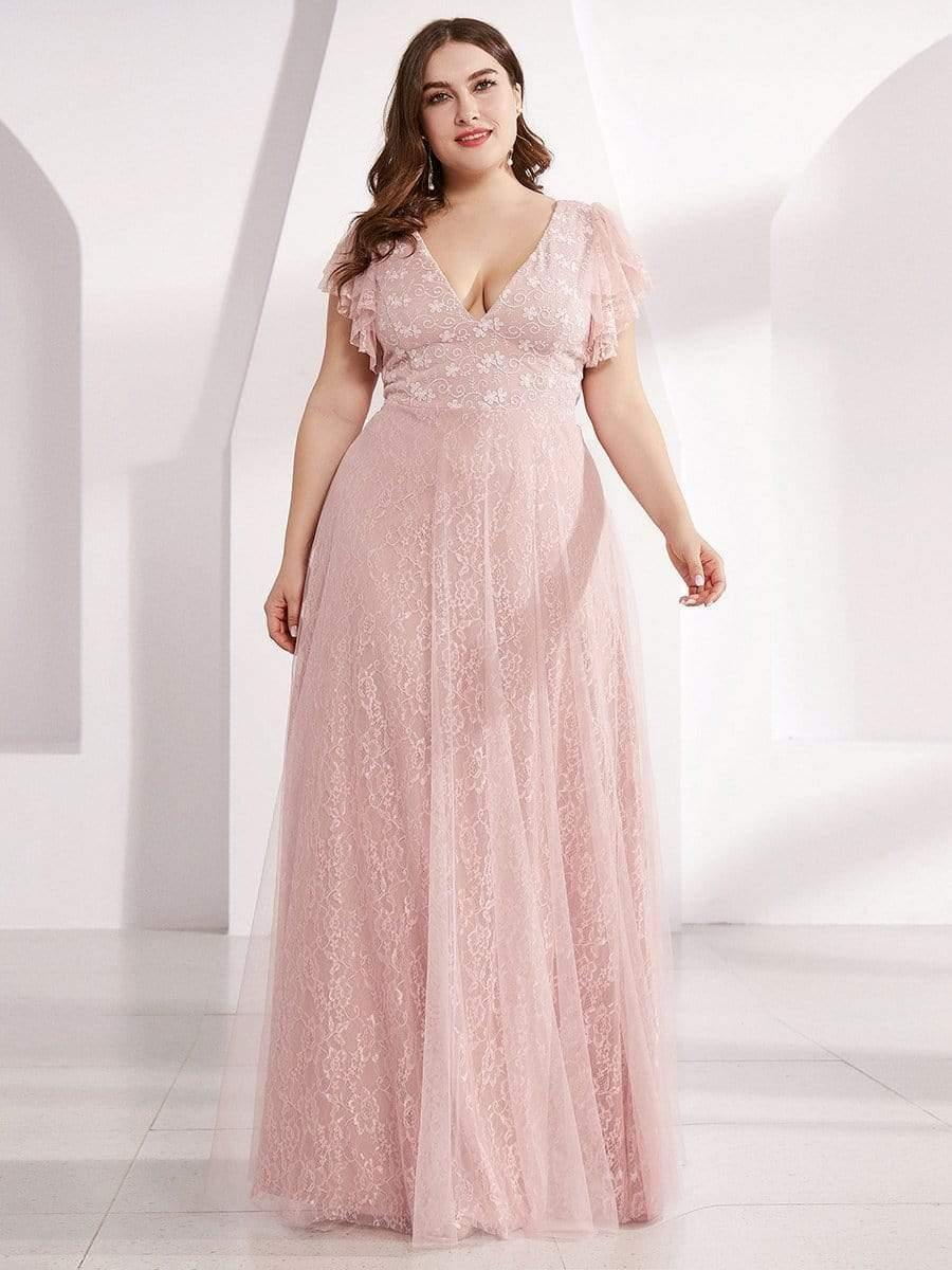 Double V Neck Maxi Lace Evening Dresses with Ruffle Sleeves - Image 27