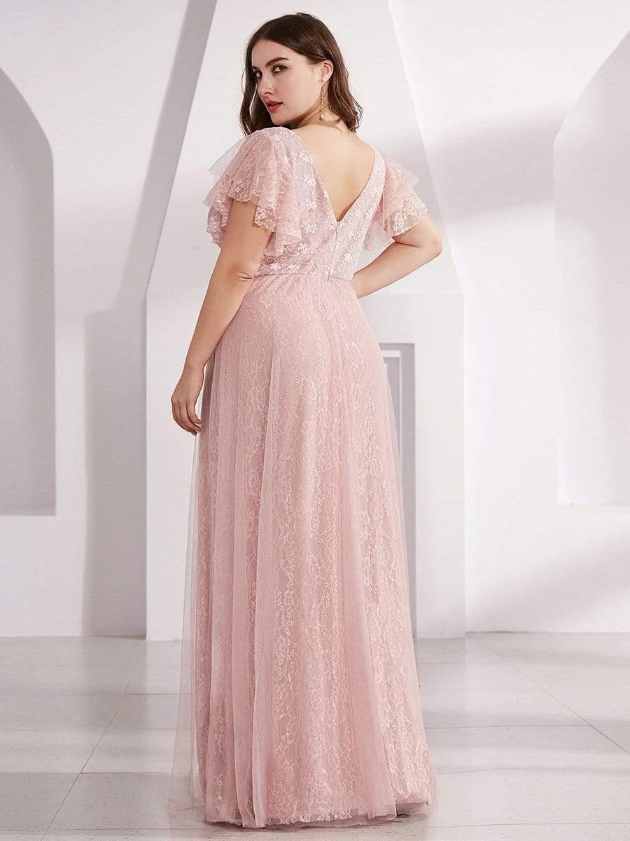 Double V Neck Maxi Lace Evening Dresses with Ruffle Sleeves - Image 28