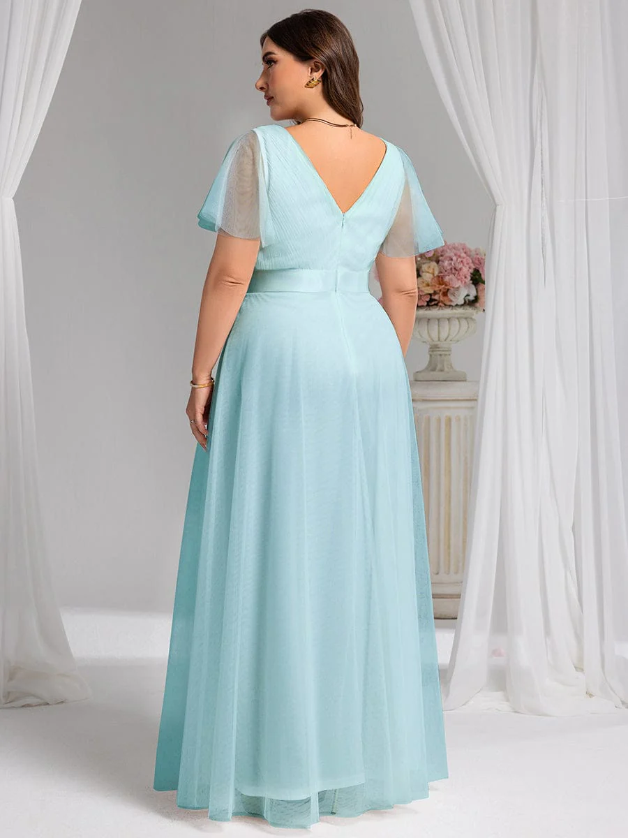 ever MISTE|Women's Double V-Neck Floor-Length Bridesmaid Dress with Short Sleeve - Image 61
