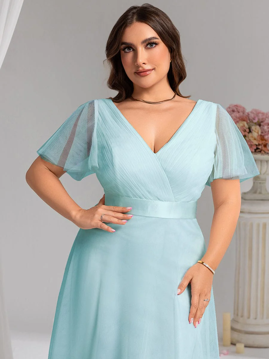 ever MISTE|Women's Double V-Neck Floor-Length Bridesmaid Dress with Short Sleeve - Image 62