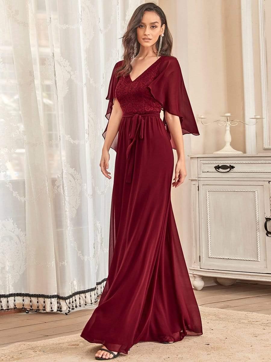 Elegant Deep V Neck Chiffon Maxi Evening Dress - Image 11