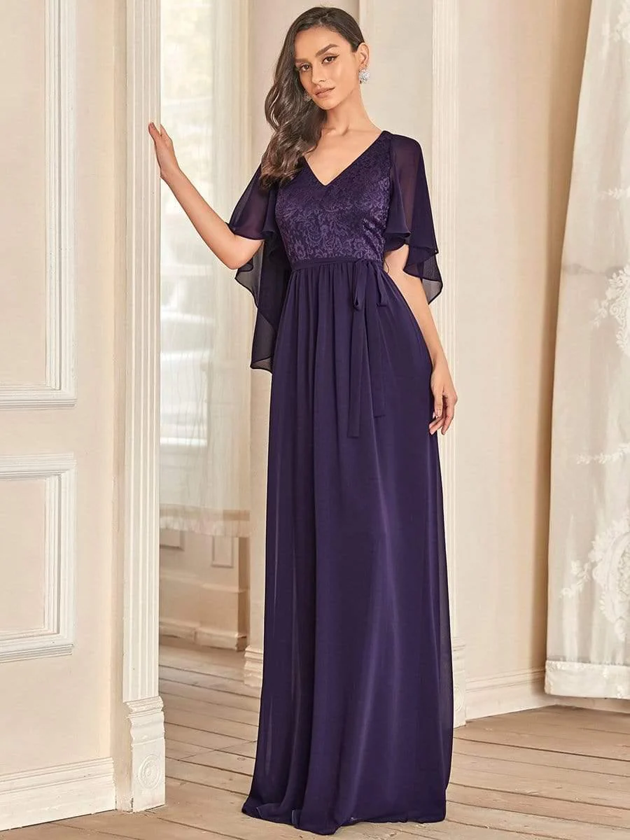 Elegant Deep V Neck Chiffon Maxi Evening Dress - Image 23