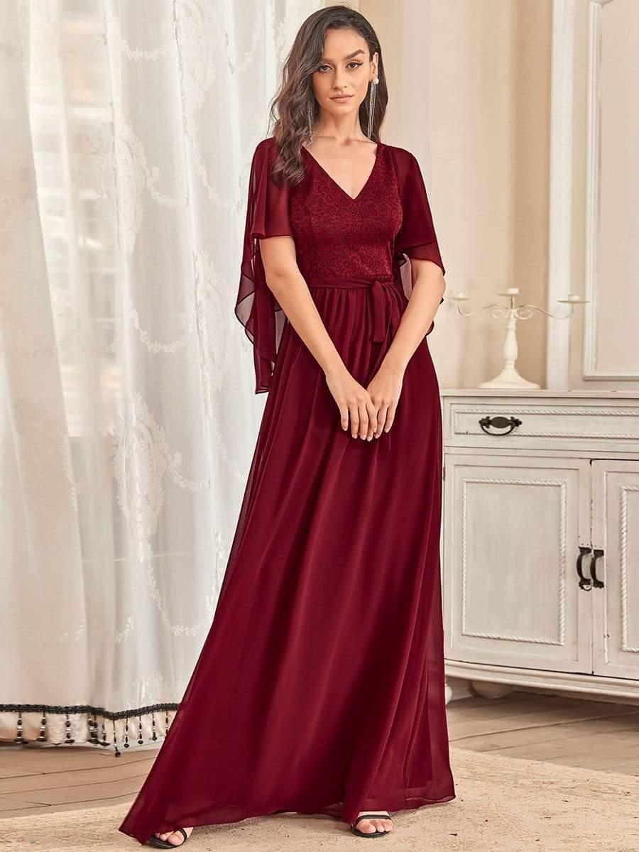 Elegant Deep V Neck Chiffon Maxi Evening Dress - Image 9
