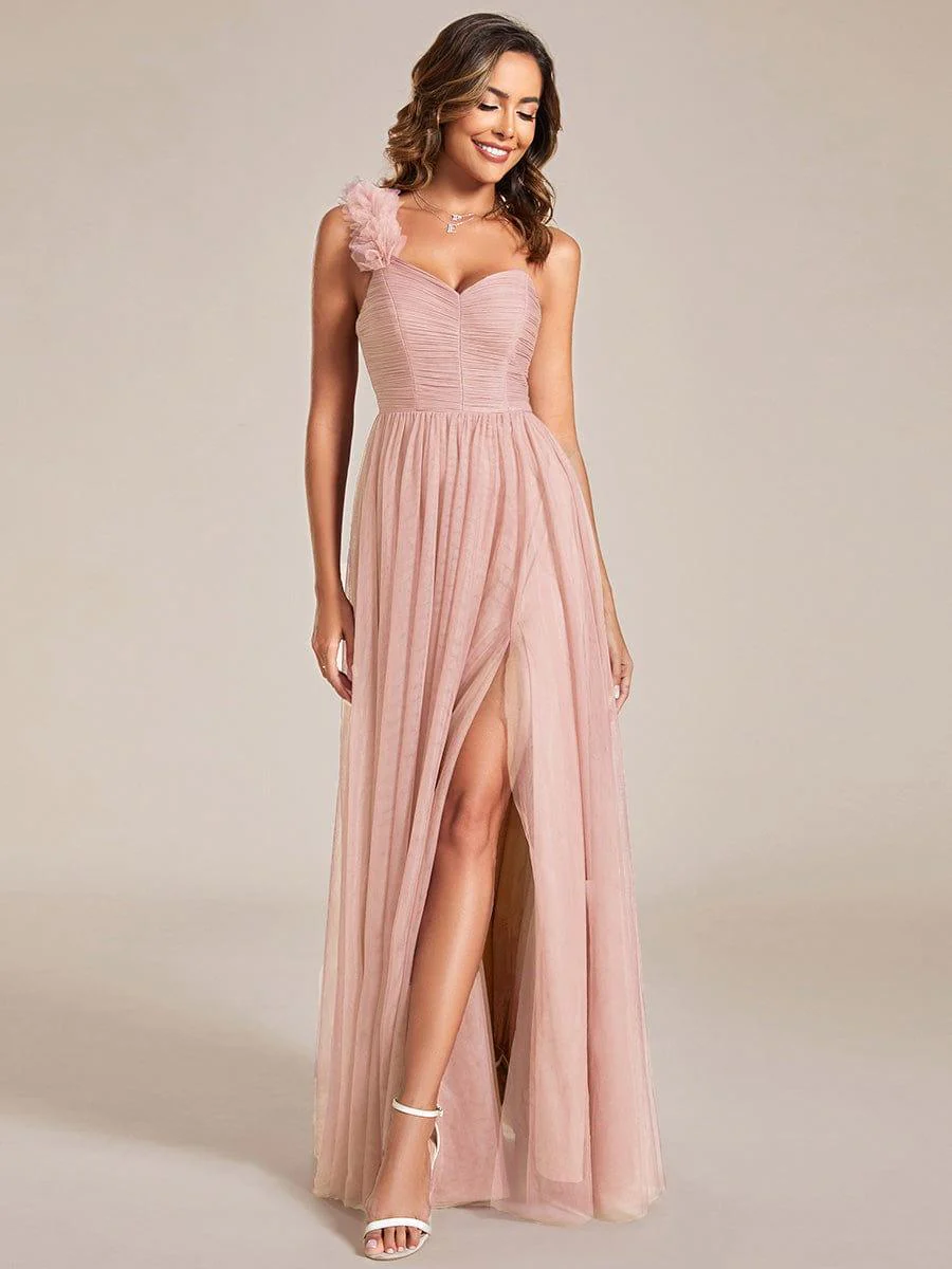 ever CLOE|Elegant One Shoulder Maxi Tulle High Slit Dress In Pink - Image 4