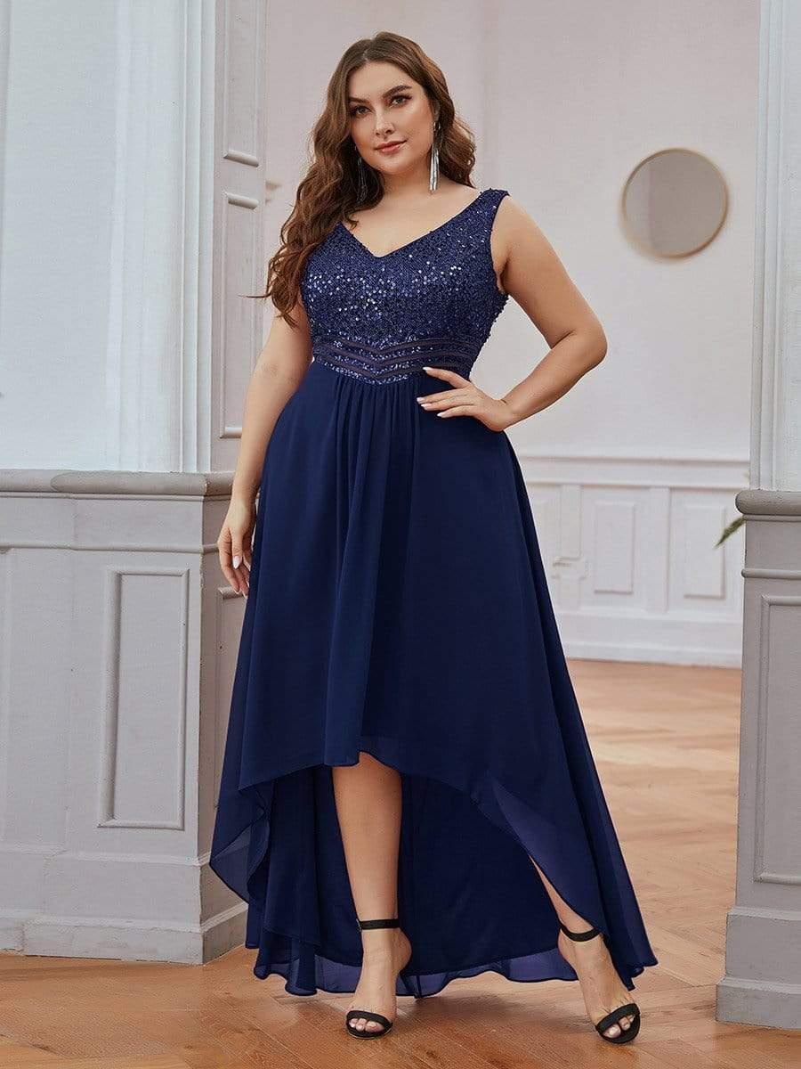 Elegant Paillette & Chiffon V-neck A-line Sleeveless Plus Size Evening Dresses(Final Sale) - Image 10