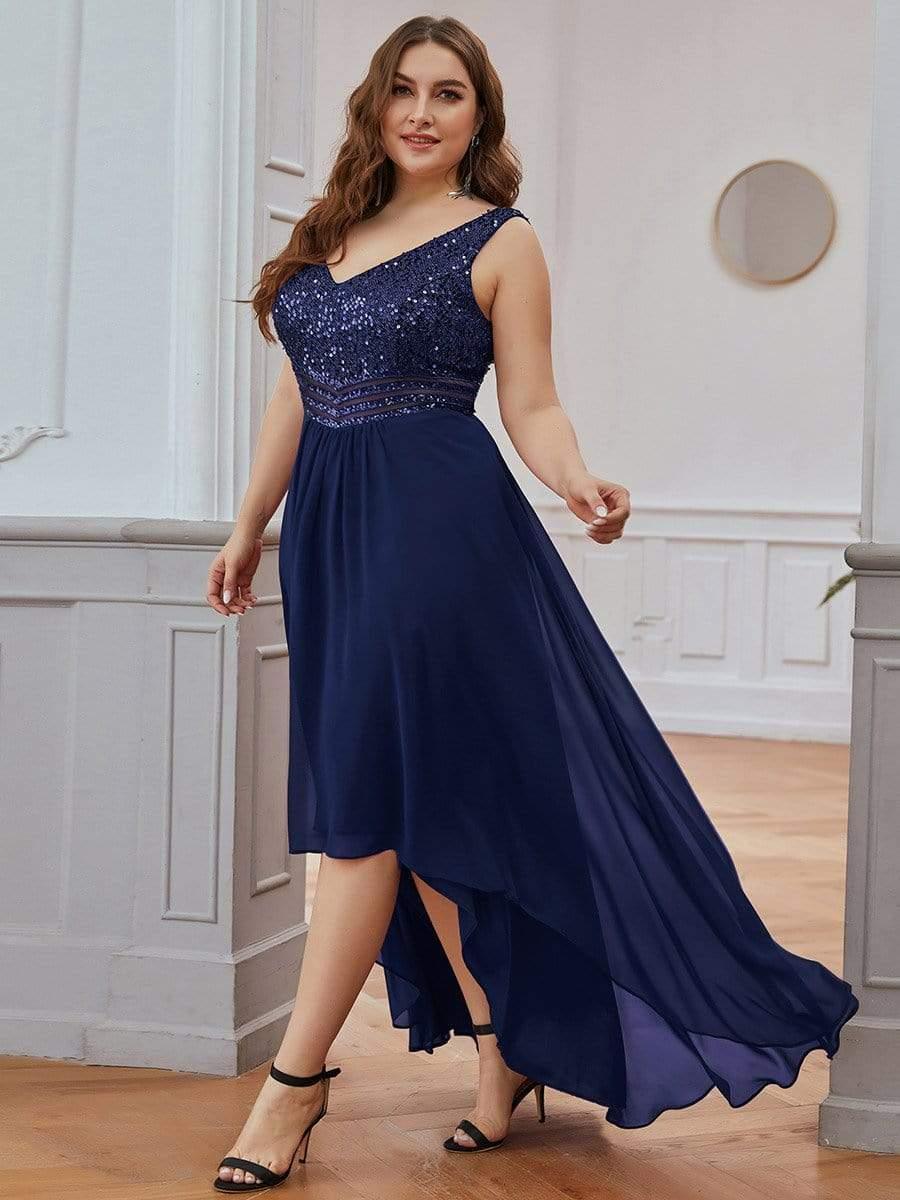 Elegant Paillette & Chiffon V-neck A-line Sleeveless Plus Size Evening Dresses(Final Sale) - Image 12