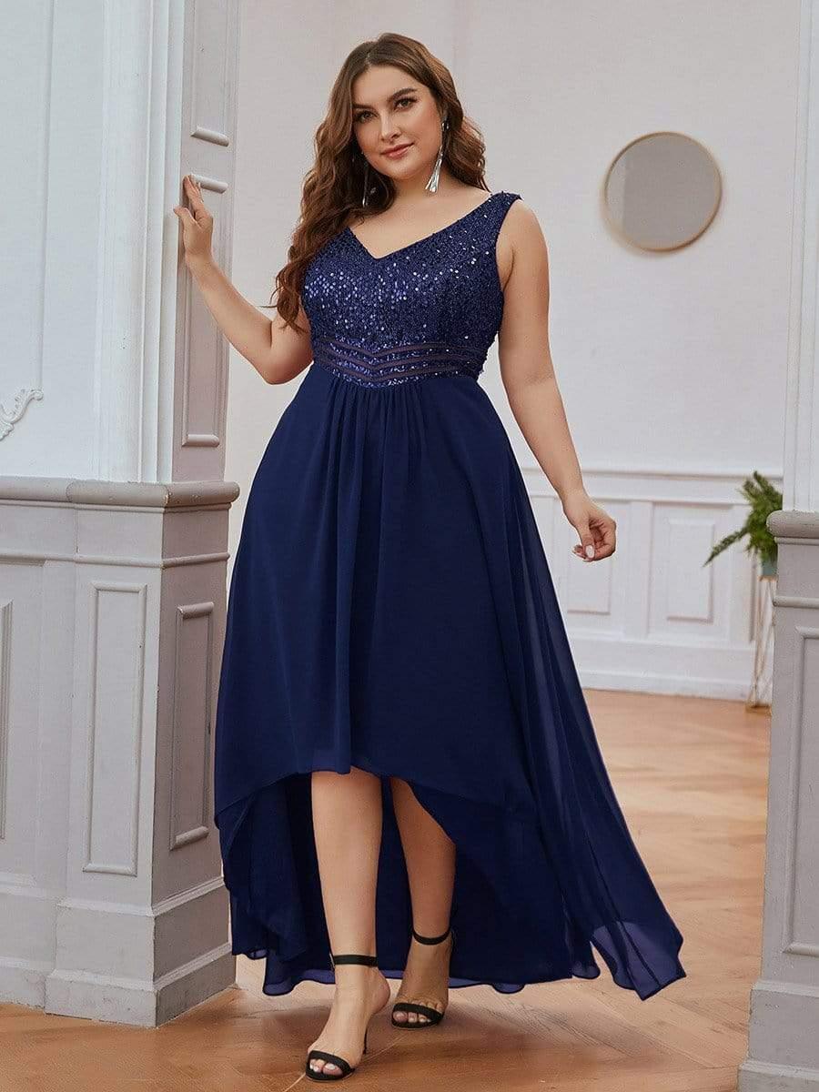 Elegant Paillette & Chiffon V-neck A-line Sleeveless Plus Size Evening Dresses(Final Sale) - Image 13