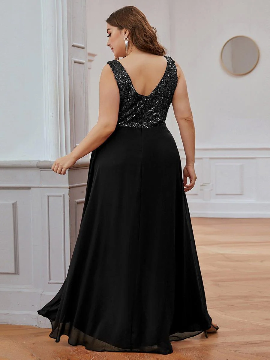 Elegant Paillette & Chiffon V-neck A-line Sleeveless Plus Size Evening Dresses(Final Sale) - Image 16