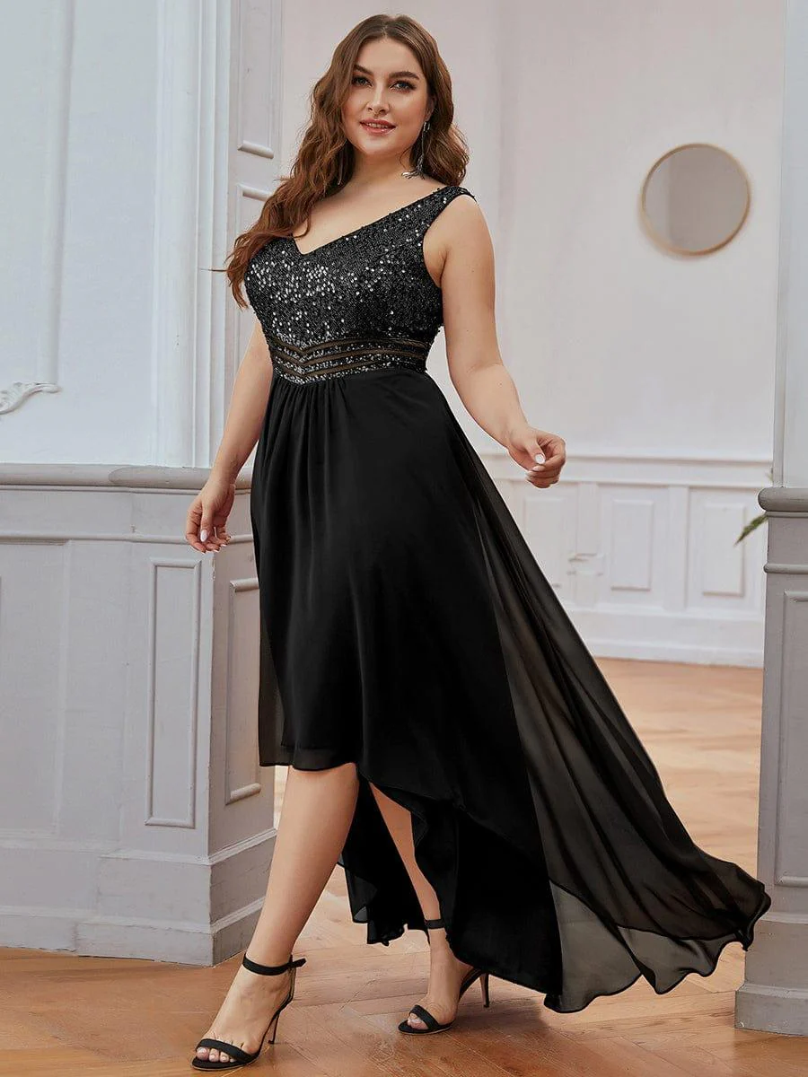 Elegant Paillette & Chiffon V-neck A-line Sleeveless Plus Size Evening Dresses(Final Sale) - Image 18
