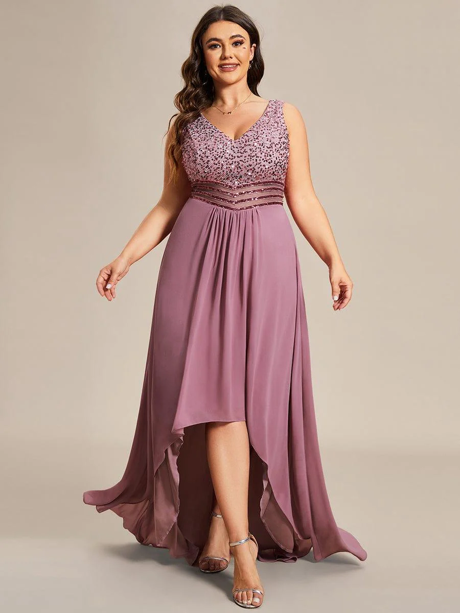 Elegant Paillette & Chiffon V-neck A-line Sleeveless Plus Size Evening Dresses(Final Sale) - Image 24