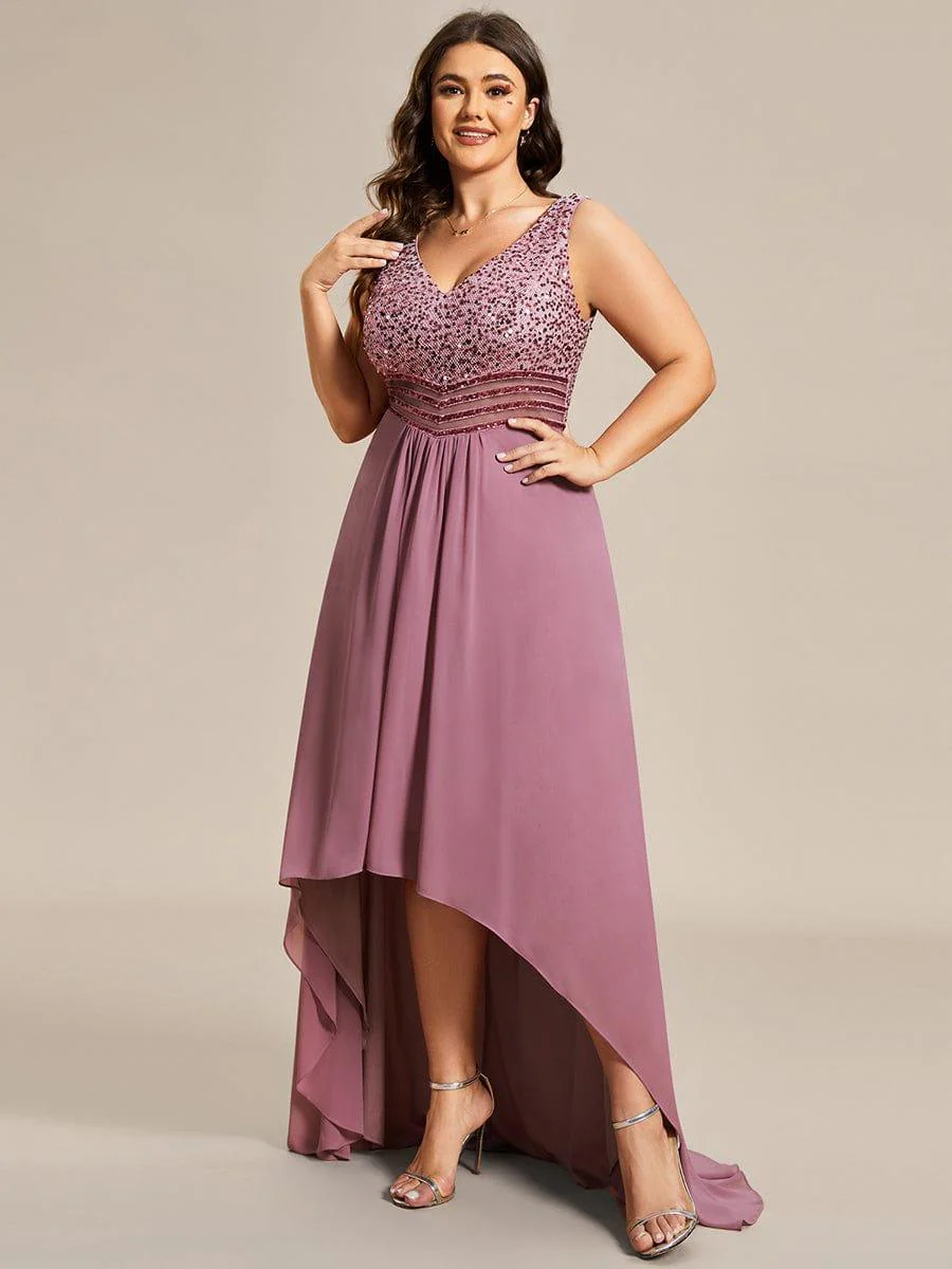 Elegant Paillette & Chiffon V-neck A-line Sleeveless Plus Size Evening Dresses(Final Sale) - Image 27