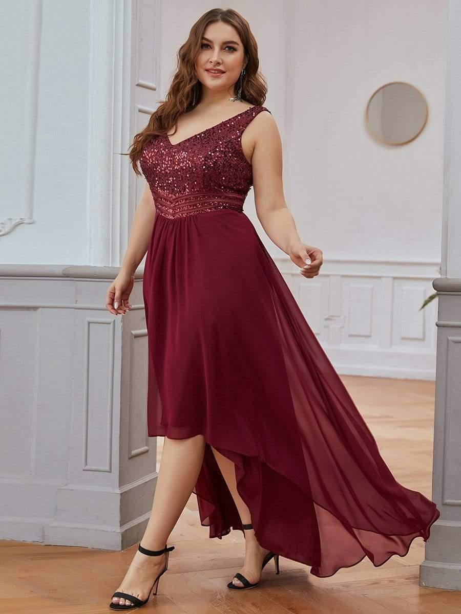 Elegant Paillette & Chiffon V-neck A-line Sleeveless Plus Size Evening Dresses(Final Sale) - Image 3