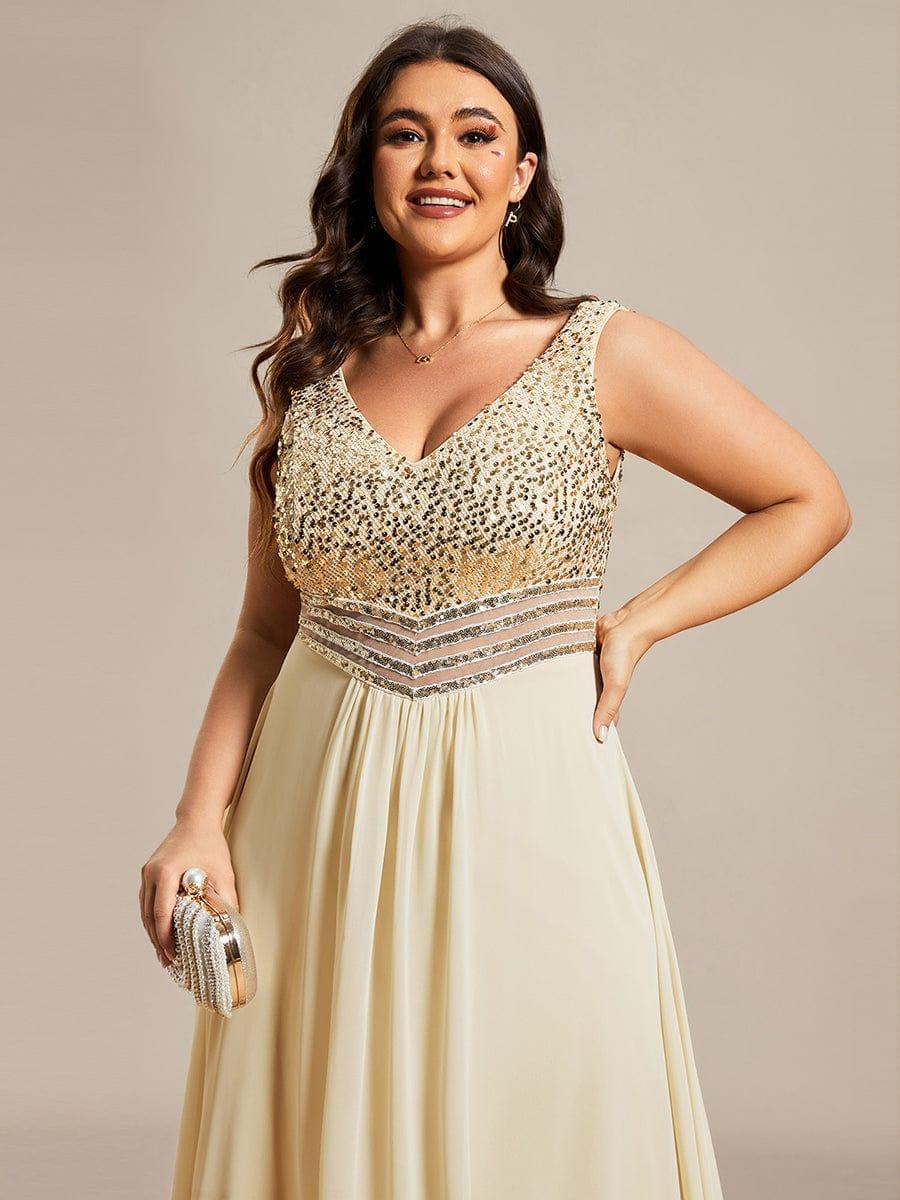 Elegant Paillette & Chiffon V-neck A-line Sleeveless Plus Size Evening Dresses(Final Sale) - Image 31