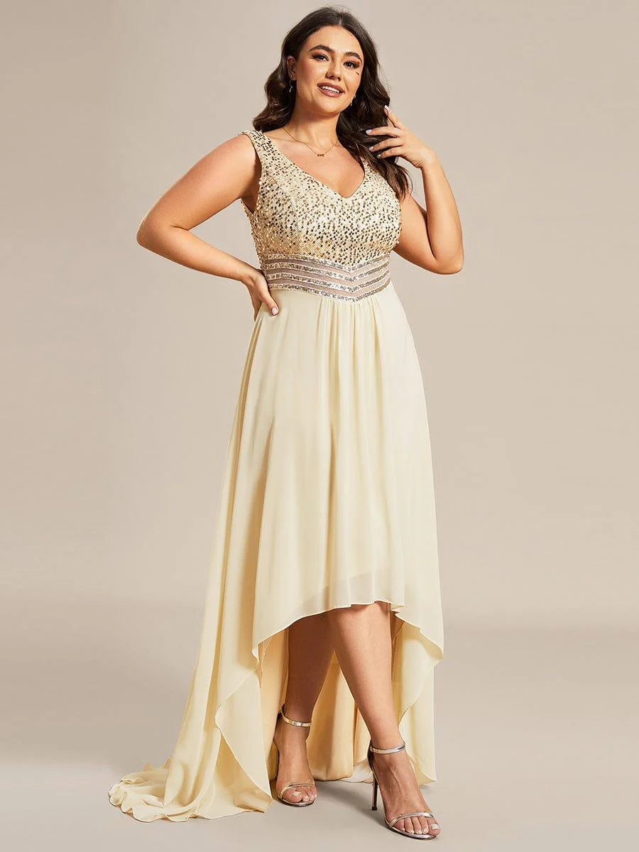 Elegant Paillette & Chiffon V-neck A-line Sleeveless Plus Size Evening Dresses(Final Sale) - Image 33