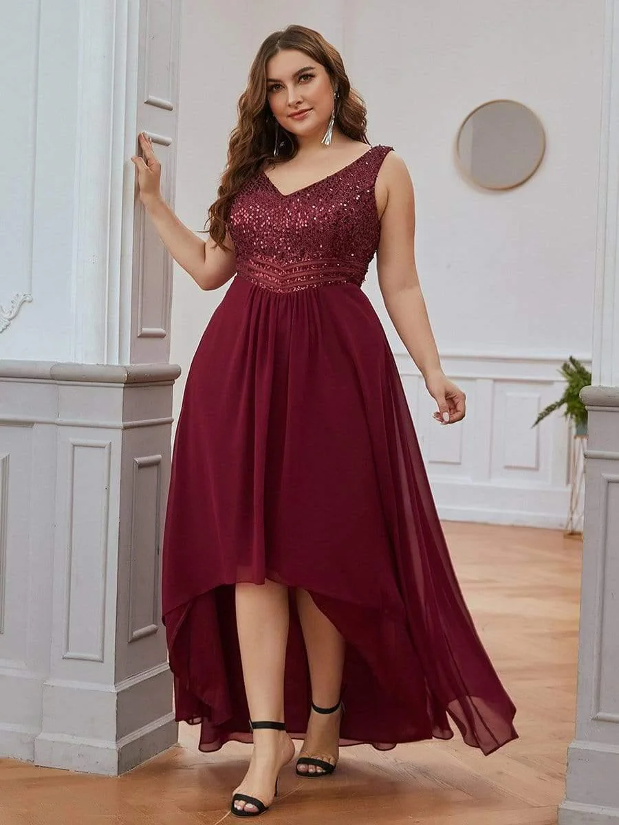 Elegant Paillette & Chiffon V-neck A-line Sleeveless Plus Size Evening Dresses(Final Sale) - Image 4
