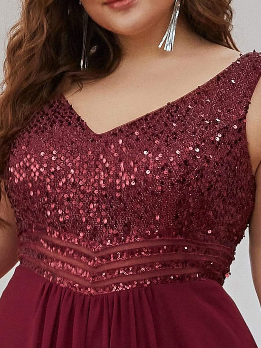 Elegant Paillette & Chiffon V-neck A-line Sleeveless Plus Size Evening Dresses(Final Sale) - Image 5