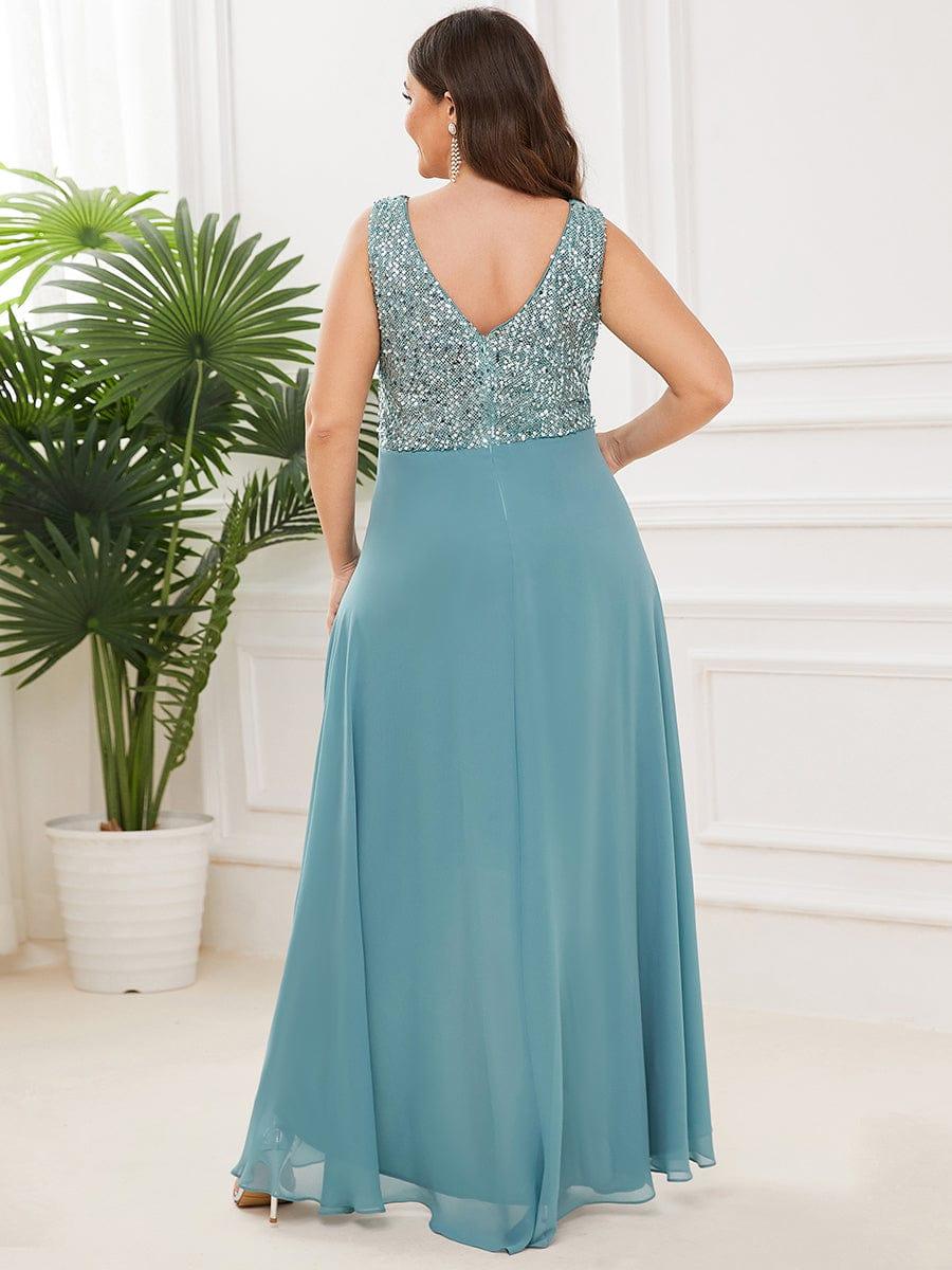 Elegant Paillette & Chiffon V-neck A-line Sleeveless Plus Size Evening Dresses(Final Sale) - Image 7