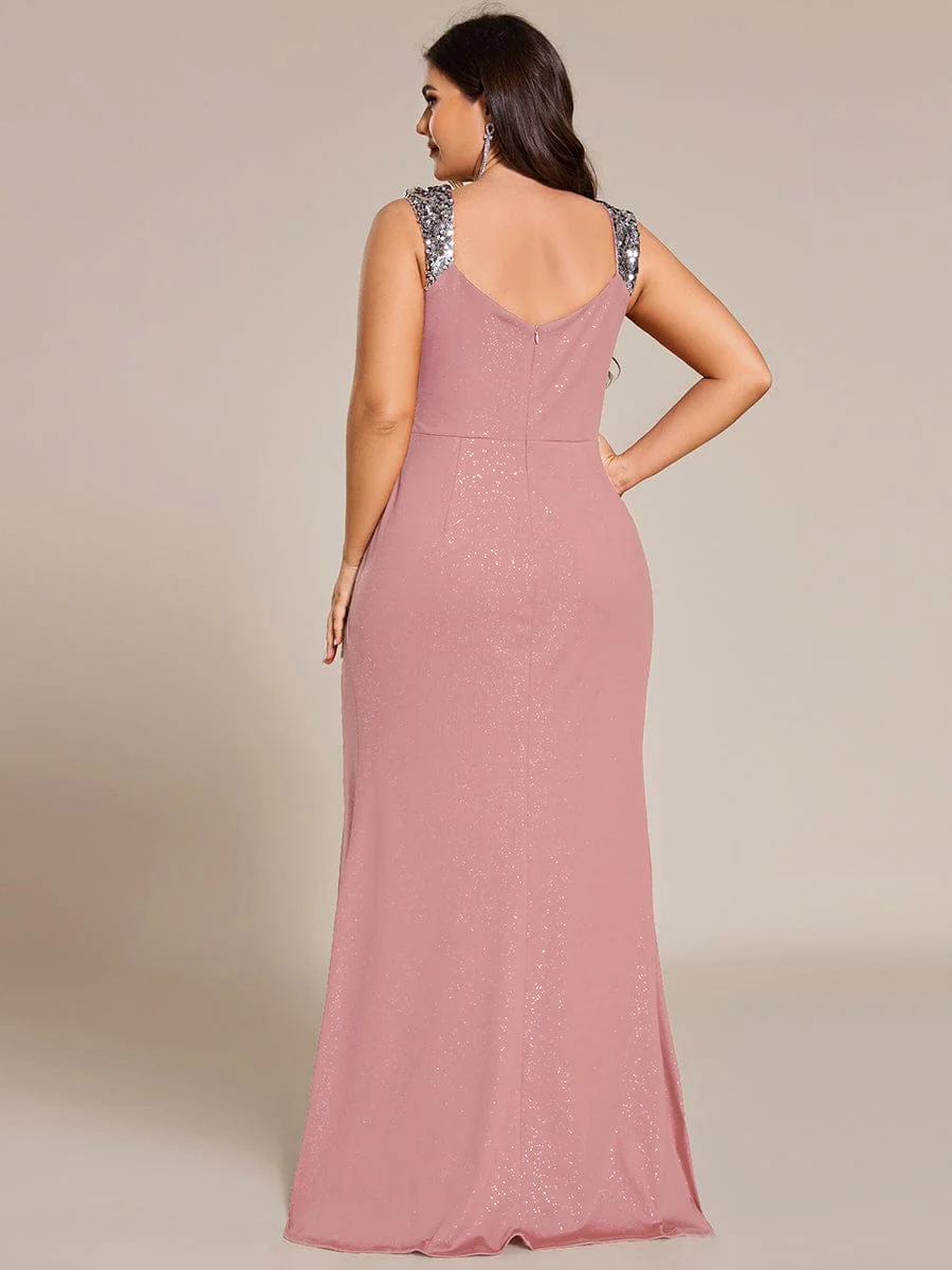 ever NOIRE|Elegant Sequin V Neck High Slit Wedding Guest Dress - Image 108