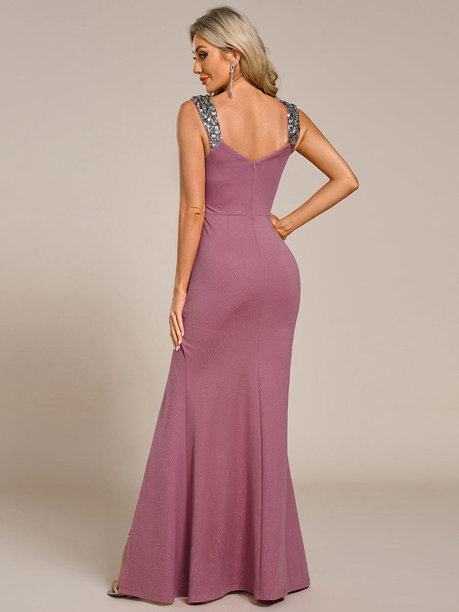 ever NOIRE|Elegant Sequin V Neck High Slit Wedding Guest Dress - Image 113