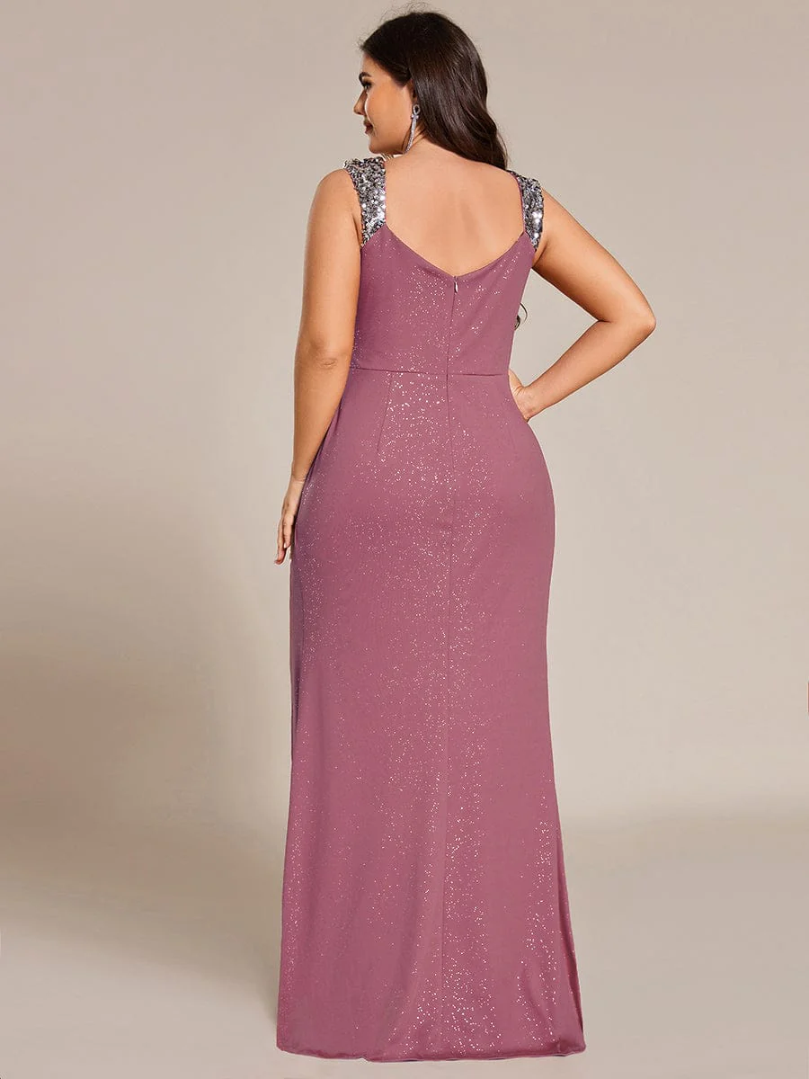 ever NOIRE|Elegant Sequin V Neck High Slit Wedding Guest Dress - Image 118