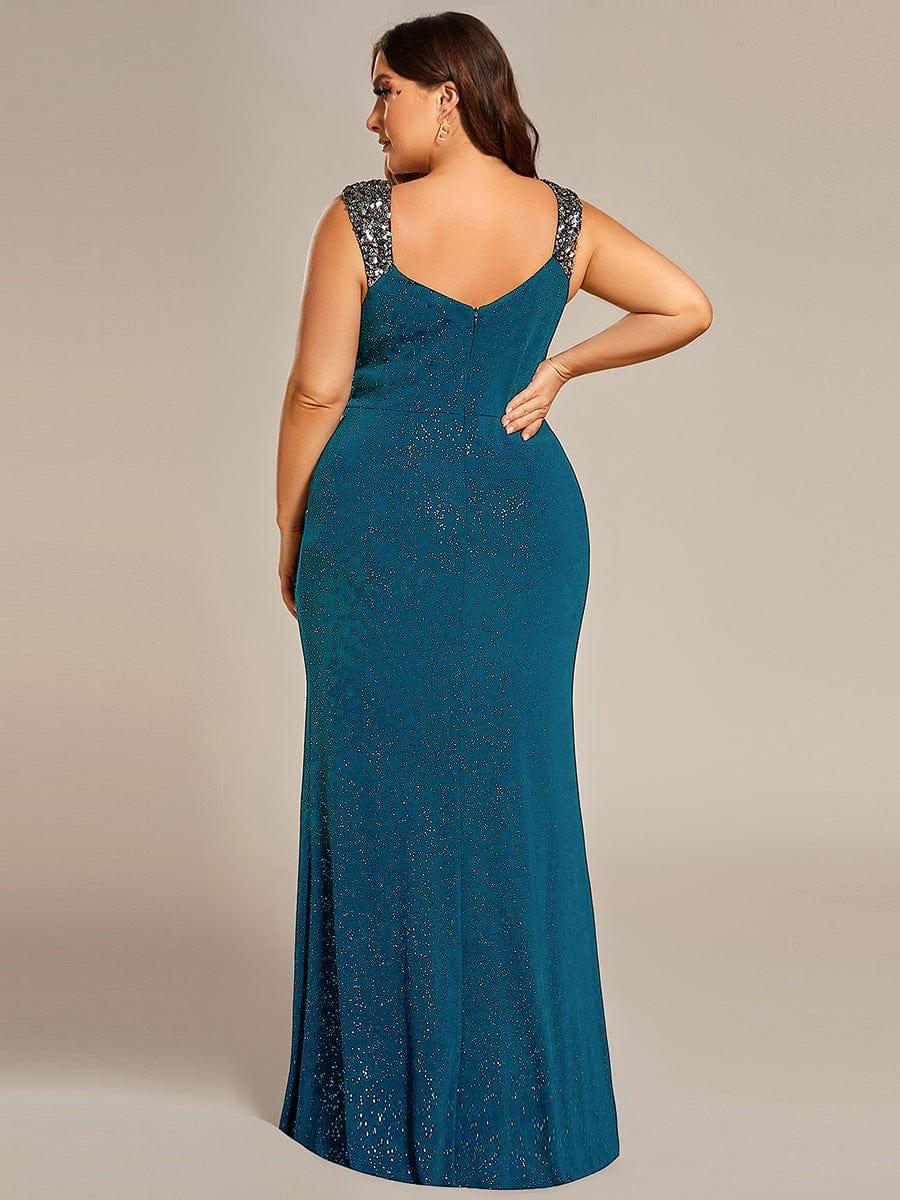 ever NOIRE|Elegant Sequin V Neck High Slit Wedding Guest Dress - Image 22